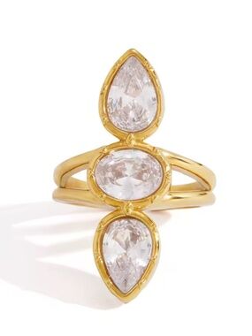 Geometric cz ring 18k gold PVD plated stainless steel